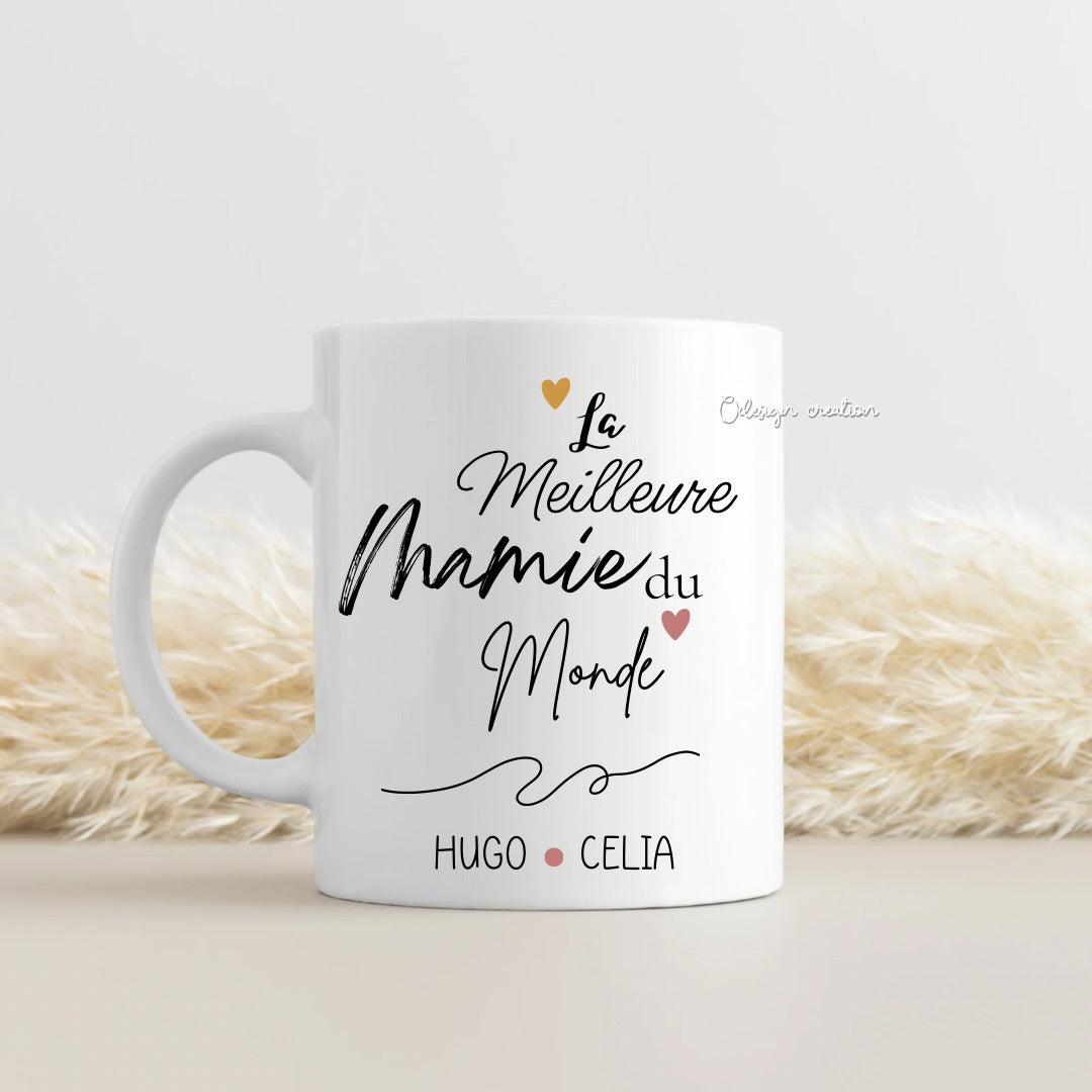 Mug, blanc, personnalisé, mamie, cadeau, famille, original, unique, fête des grands-mères.