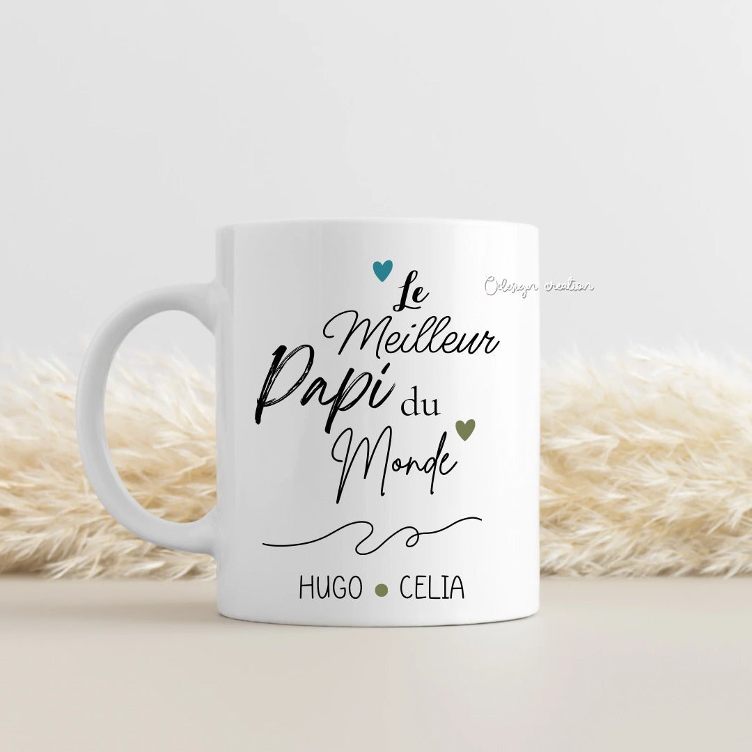 Mug, blanc, personnalisé, mamie, cadeau, famille, original, unique, fête des grands-pères.
